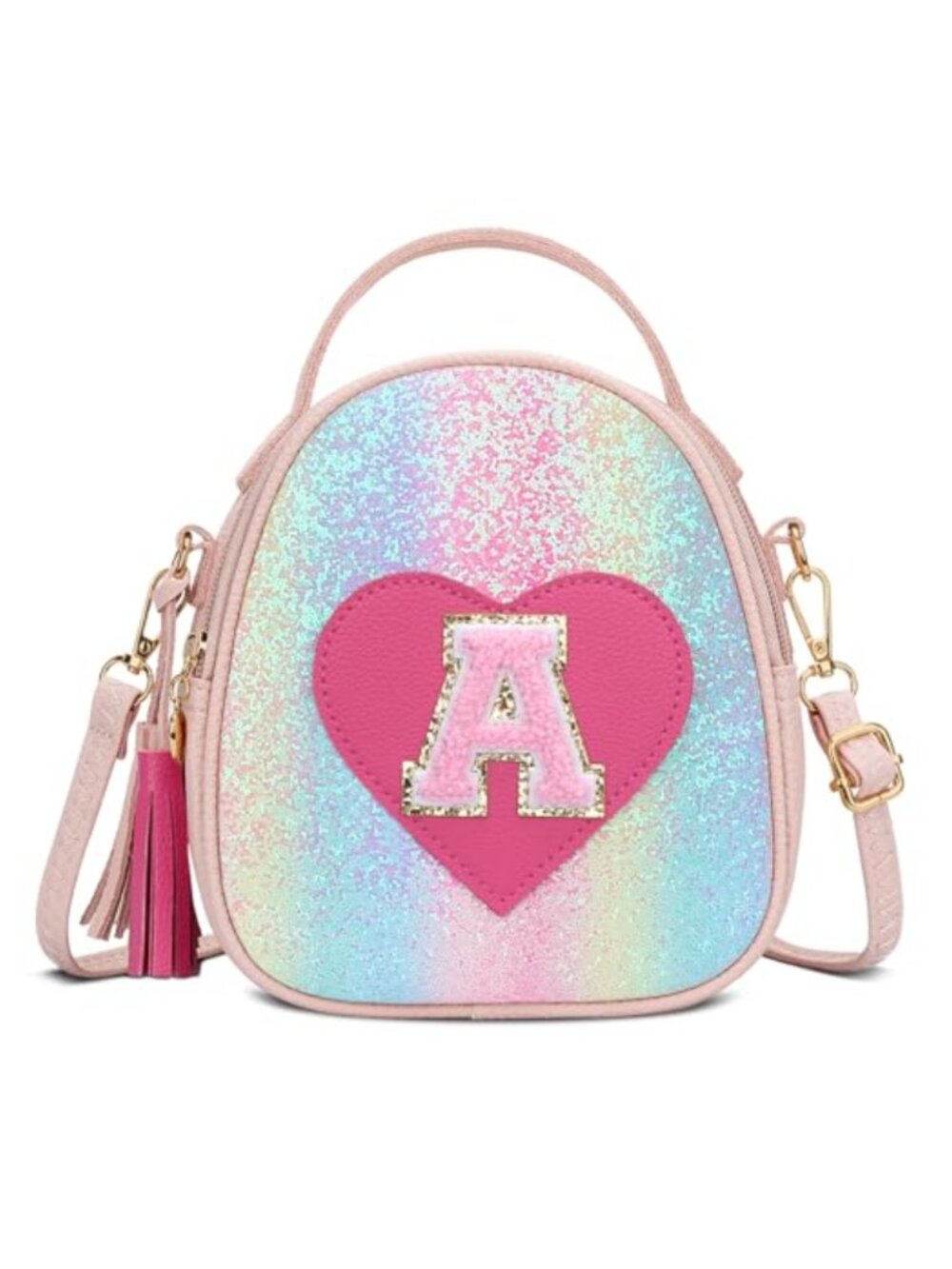 Girls Heart Small Backpack Crossbody Bag with Tassel Vegan Leather